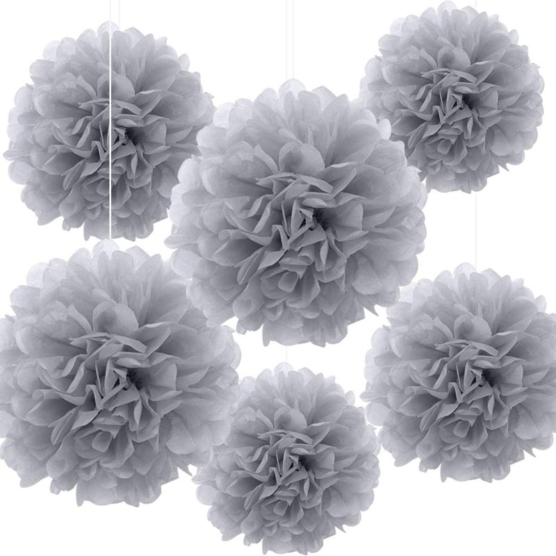 Binpeng Paper Pom Poms Hanging Paper Flower Ball Wedding Celebrations Decorations Outdoor Decoration Flowers Craft for Birthday Party (Gray 6PCS) - Image 1